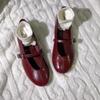 Leather Version Za Retro Round Head Small Red Shoes Women's Flat Ballet Shoes Versatile Shallow Mouth Mary Jane Shoes Women's Single Shoes