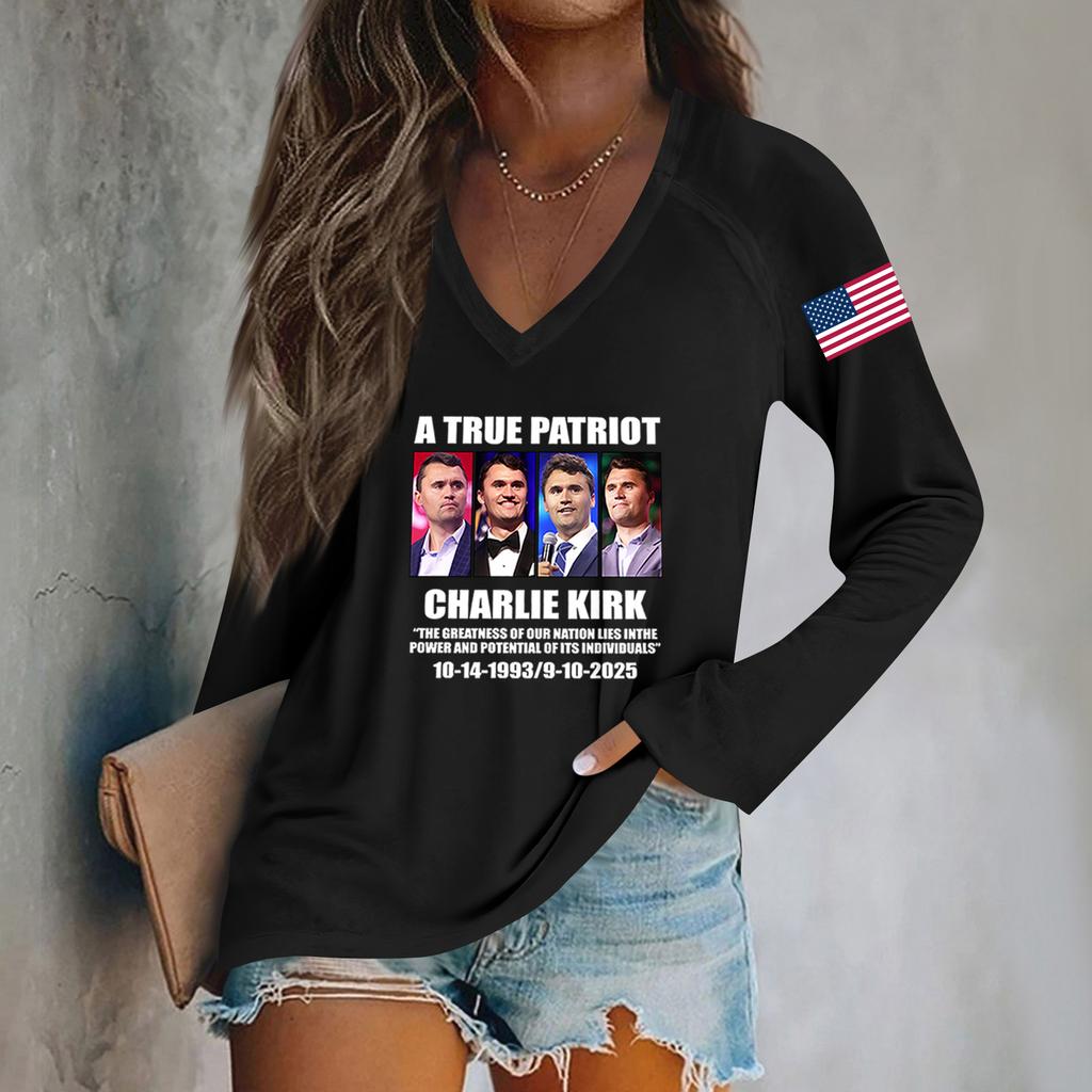 Women's Fashion Casual Long Sleeve Halloween Printed V-Neck Top