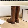 Ретро-ботфорты ниже колена, женские, с пряжкой на ремне, 4 года, новые, на толстом каблуке, длинные байкерские ботинки, женские, увеличивающие рост, длинные ботинки для женщин