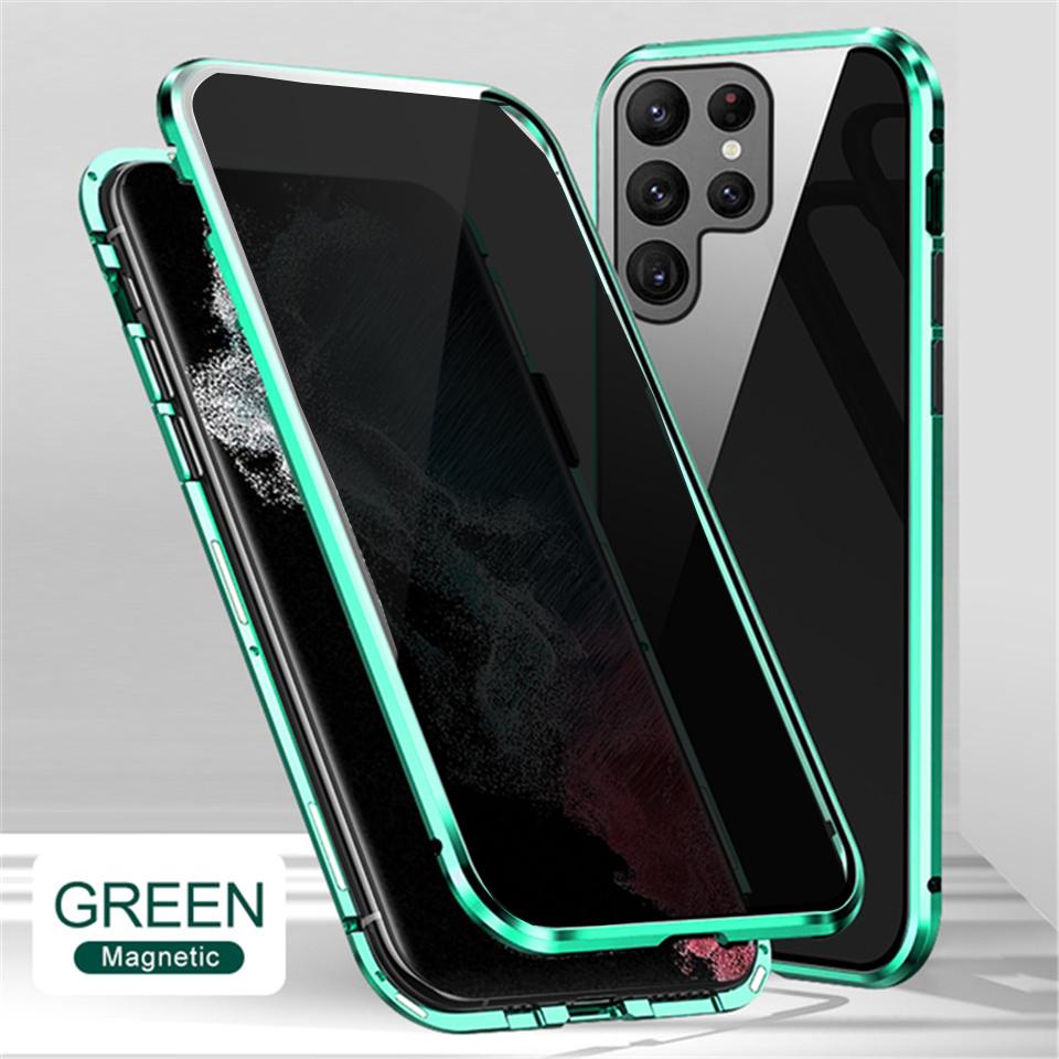 Магнитное двустороннее стекло с защитой от подглядывания для Samsung S23 S22 S21 S20 Ultra Note 20 Ultra Privacy, металлический корпус для iphone 14 13 12 11 Pro X XR XS Max