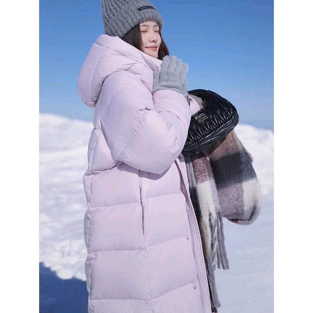 Новая серия Extreme Cold g Белый гусиный пух высокой наполняемости Средняя и длинная длина До колена Пуховик Женский с капюшоном Зимний