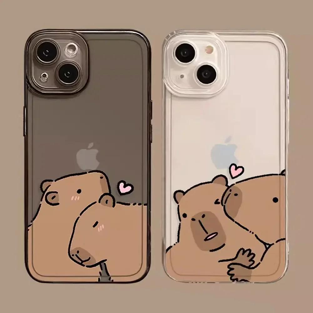 Чехол для телефона с милым мультяшным капибарой для Iphone 12 13 11 14 15 Pro Max X XS MAX XR 7 8Plus SE2, мягкий чехол с забавной парой животных, чехлы