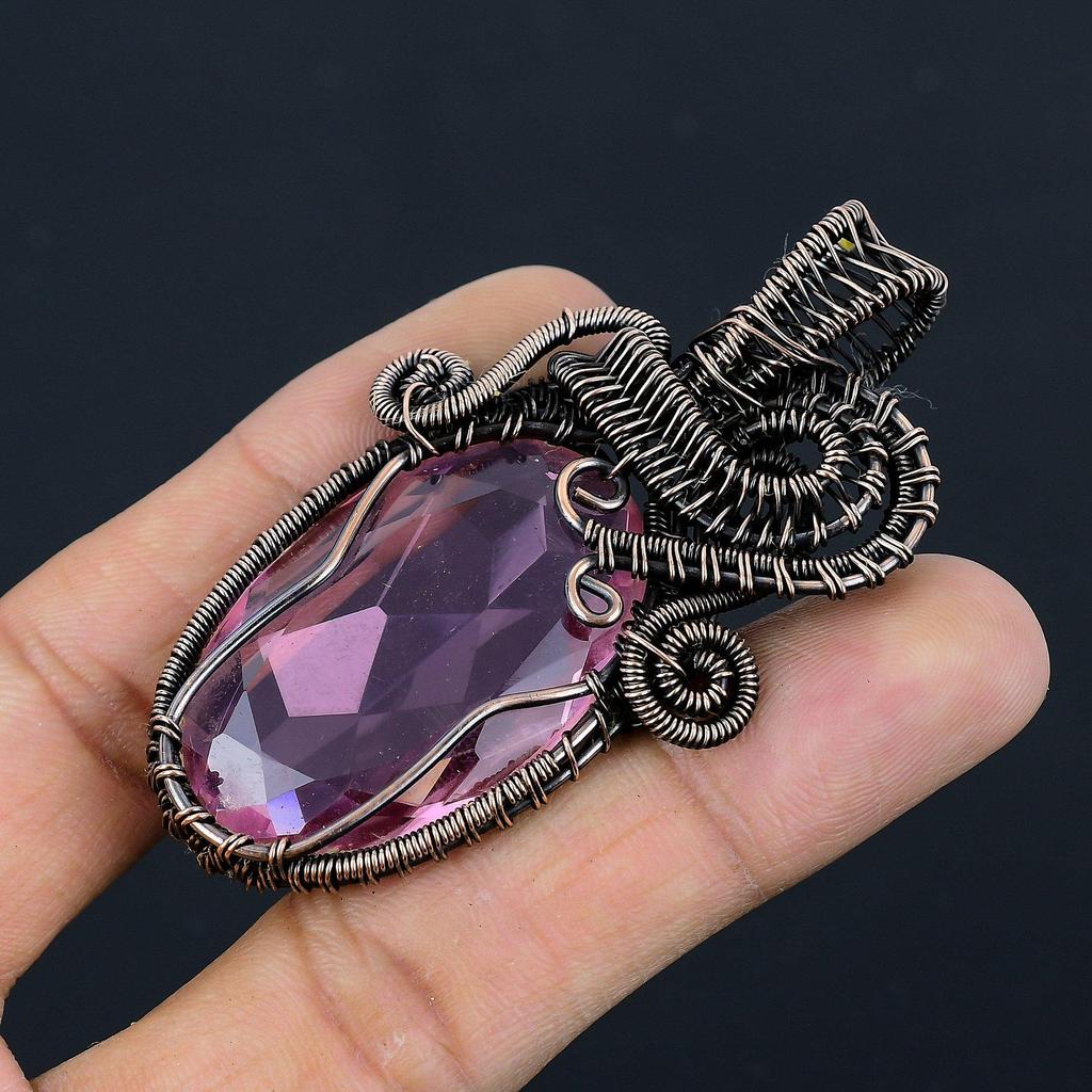Pink Kunzite Pendant Gemstone Jewelry, 999 Copper Wire Wrapped Pendant, Handmade Jewelry Birthstone Pendant, Gift For Him
