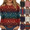 Женская мода повседневная рождественская печать круглый вырез длинный рукав декоративная футболка топ