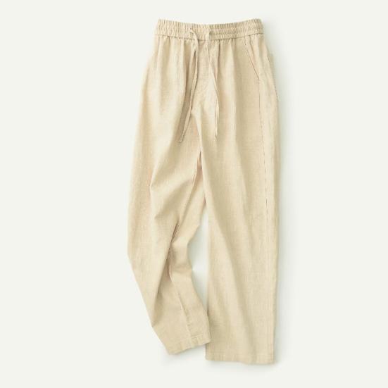 Men Long Pants Adjustable Drawstring Elastic Waist Casual Trousers with Pockets Solid Color Versatile Casual Wear