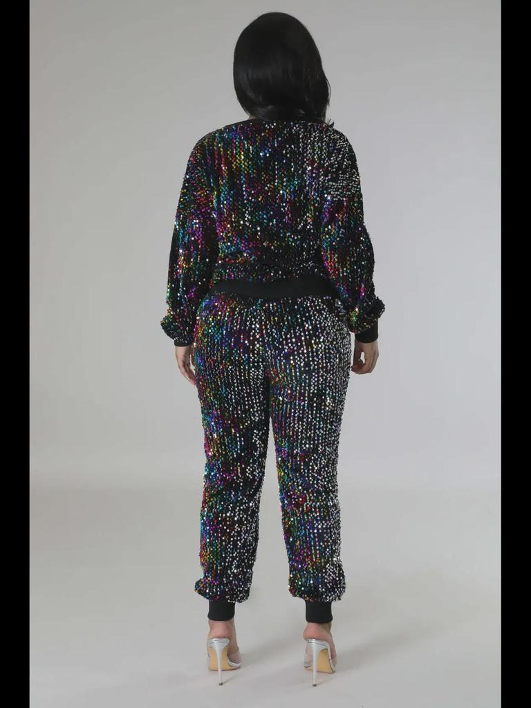 Европейский и американский женский костюм-двойка с длинными рукавами и пайетками - мода осень/зима для вечеринок и отдыха