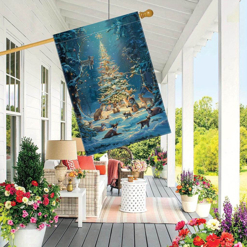 Double-Sided Winter Christmas Garden Flag , Polyester, Outdoor Lawn & Courtyard Decoration, No Electricity Needed - 1 Piece