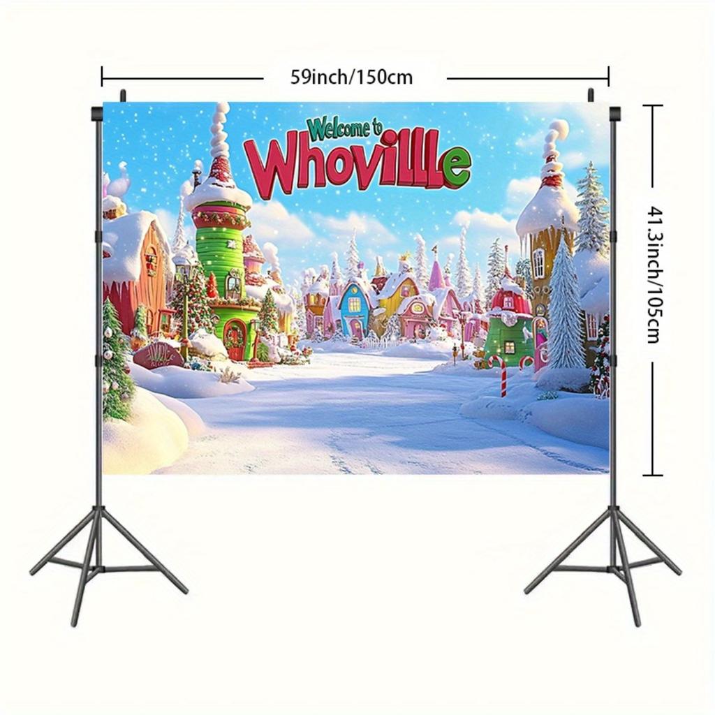 1pc Whoville Christmas oversized backdrop flag with colorful houses for live broadcast, party, birthday