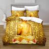 Gold Buddha Duvet Cover Set, Asian Religions Culture Bedding Set, Buddhist Themed Duvet Cover For Buddhist Believer