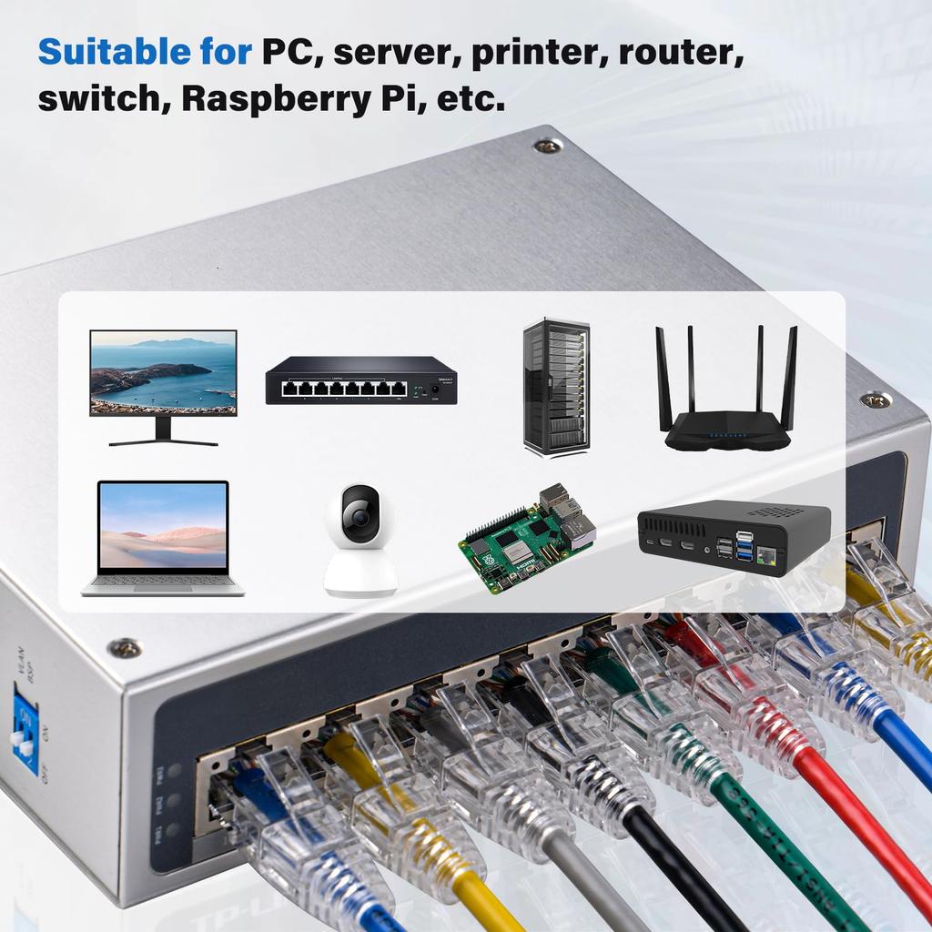 GeeekPi 4PCS Cat6A Ethernet Short Shielded Network White Cable, Snag-Free Cable, (50 Cm/1.64 Ft)