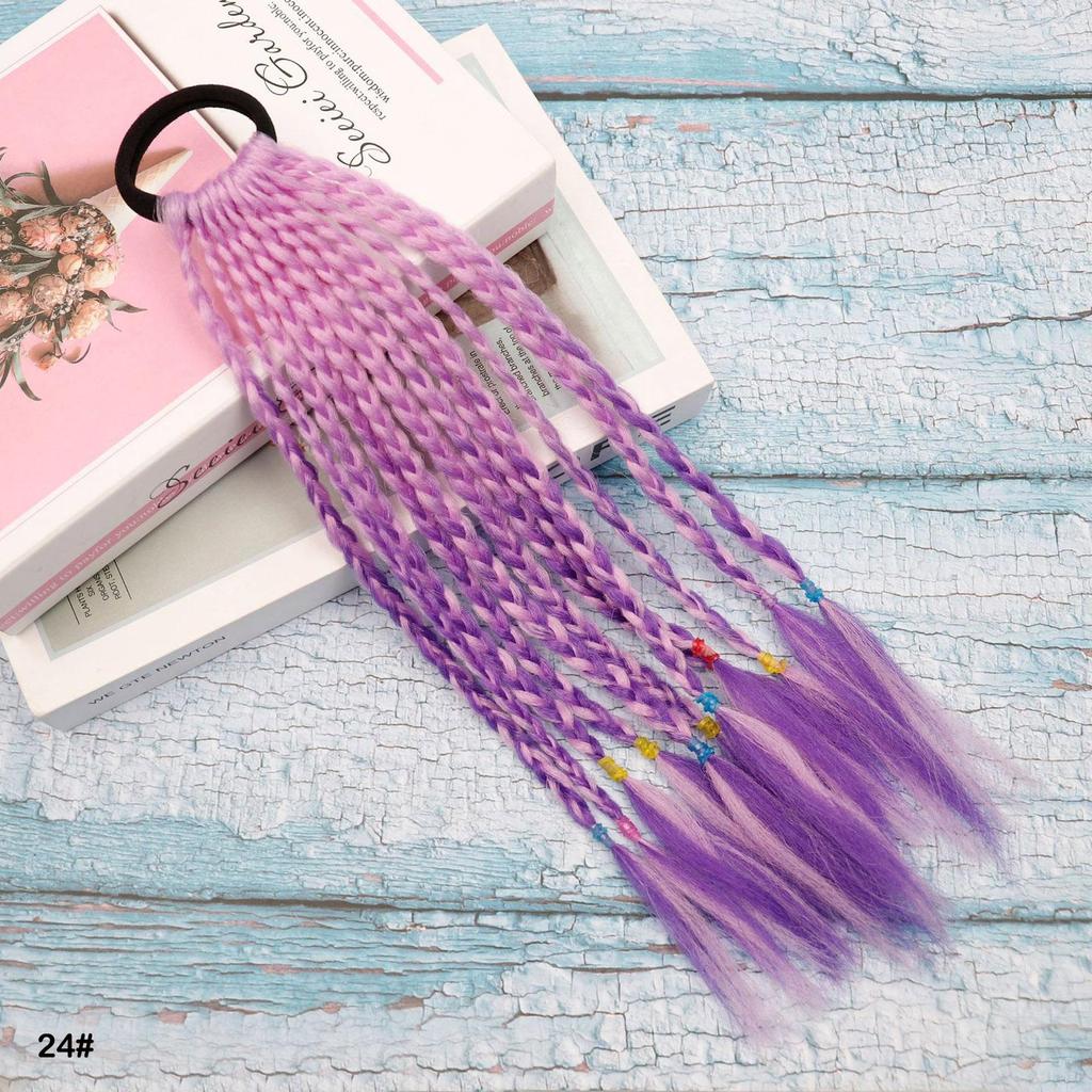 Резинка для волос Короткое Цветное Плетеное Наращивание Волос Хвост Радужный Разноцветный Синтетический Хвост для Девочек Ежедневное Вечернее Использование