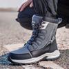 Модные мужские утепленные нескользящие водонепроницаемые зимние хлопковые сапоги до колена с бархатной и кожаной поверхностью.