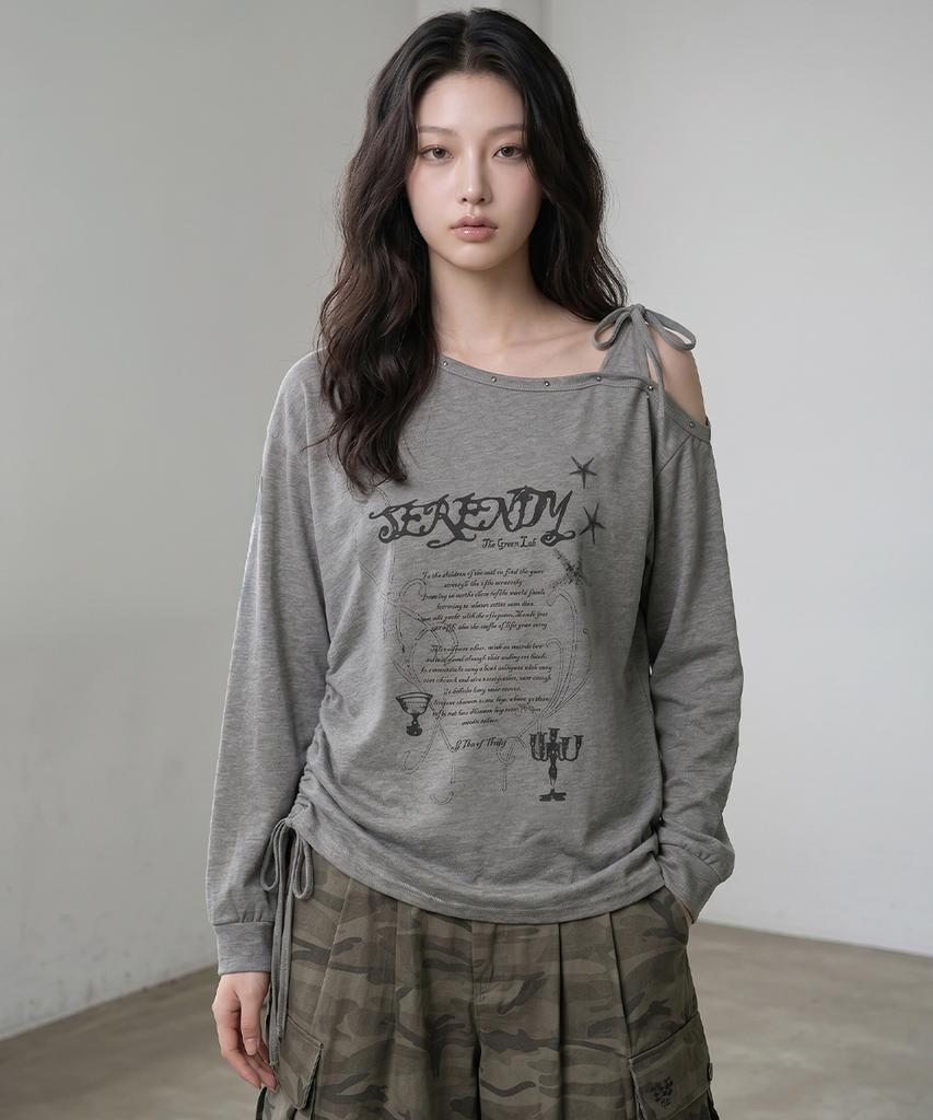 THE GREEN LAB Studded One-Shoulder String Long Sleeve [White]