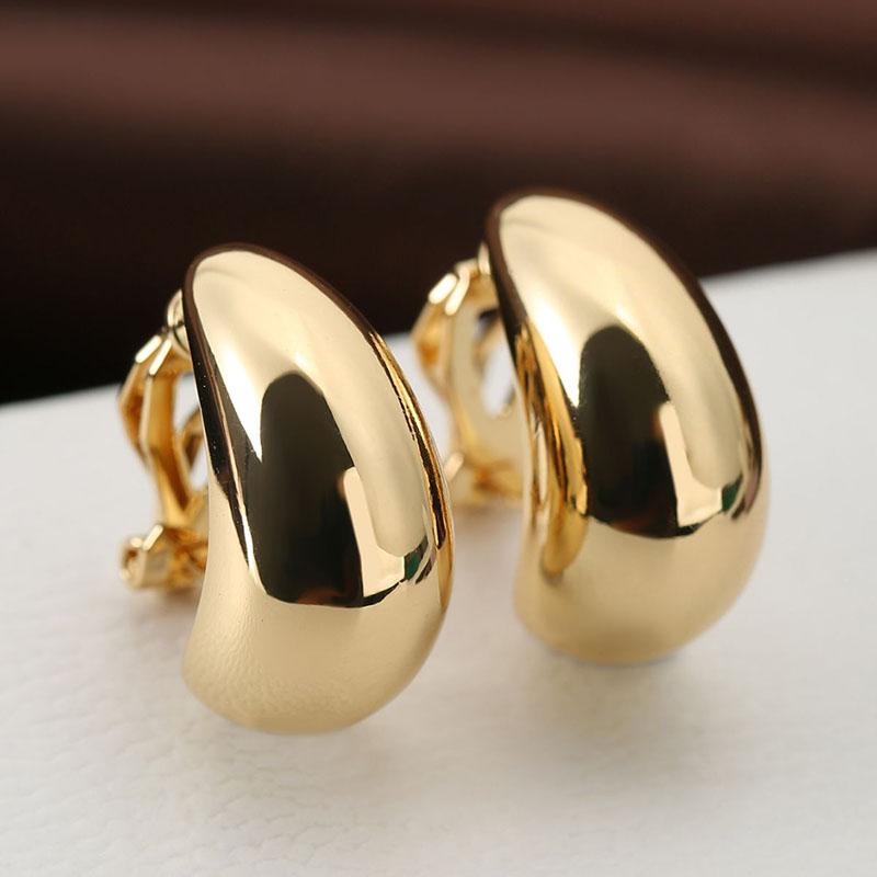 Vintage Metal Light Drop Water Shaped Ear Clip No Ear Holes Simple Smooth Female Earrings No Ear Hole Jewelry