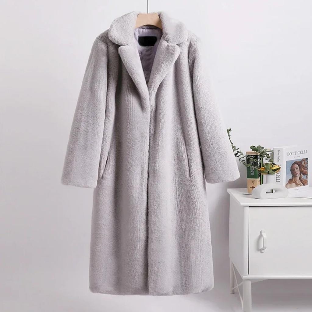 Winter Women High Quality Faux Rabbit Luxury Long Fur Coat Lapel OverCoat Thick Warm Female Plush Jacket Large Size 5XL