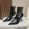 Fashion Slimming Boots Elegant Pointed Leather Skinny Boots 2024 Women's Ankle Short Botas Stiletto High Heels Lolita Shoes