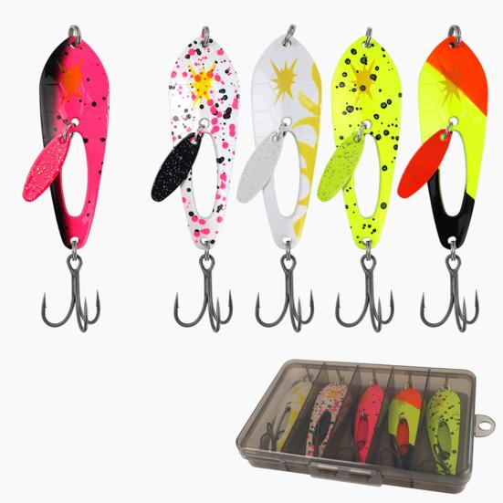 5Pcs 2CM/2G 4CM/4G 6CM/10G Spinner Blade Lure with Hook Metal Rotating Sequin Spoon Spinnerbait Saltwater Freshwater Bass Fishing Accessories
