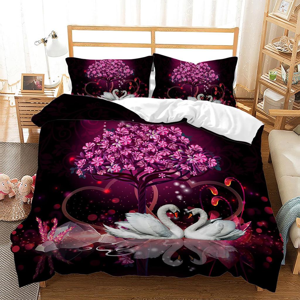 Purple Butterfly Three-Piece Quilt Cover Digital Printing Bedding Set Dream Heart Bed Cover