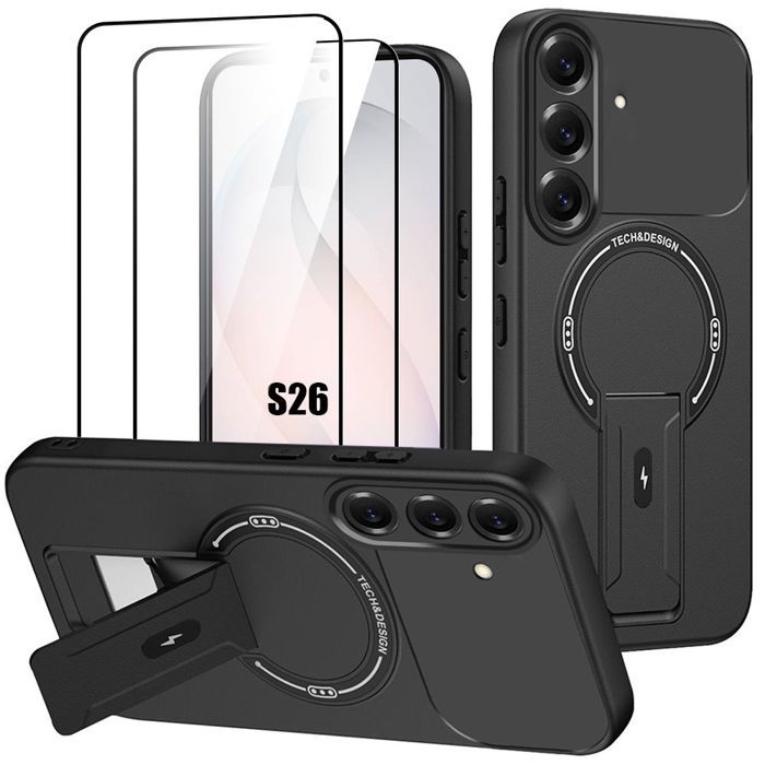 Coque pour Samsung Galaxy S26, Protection avec Cercle Magnétique Support - Noir - 2 Verres Trempés