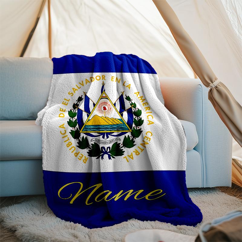 Personalized Custom Name Blanket - Coat of arms of El Salvador Print Design,Blanket for Sofa,Bed,Travel,Camping - Soft and Warm, Great Gift