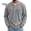 Easy Care Machine Washable Shirt Men Corduroy Pullover Shirt, Long Sleeve Button Collar with Chest Pocket, Mens Loose Fit Ribbed Textured Sweatshirt