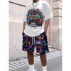 Летняя мужская футболка с коротким рукавом + шорты, комплект из 2 предметов, легкий быстросохнущий дышащий топ с принтом игрового автомата