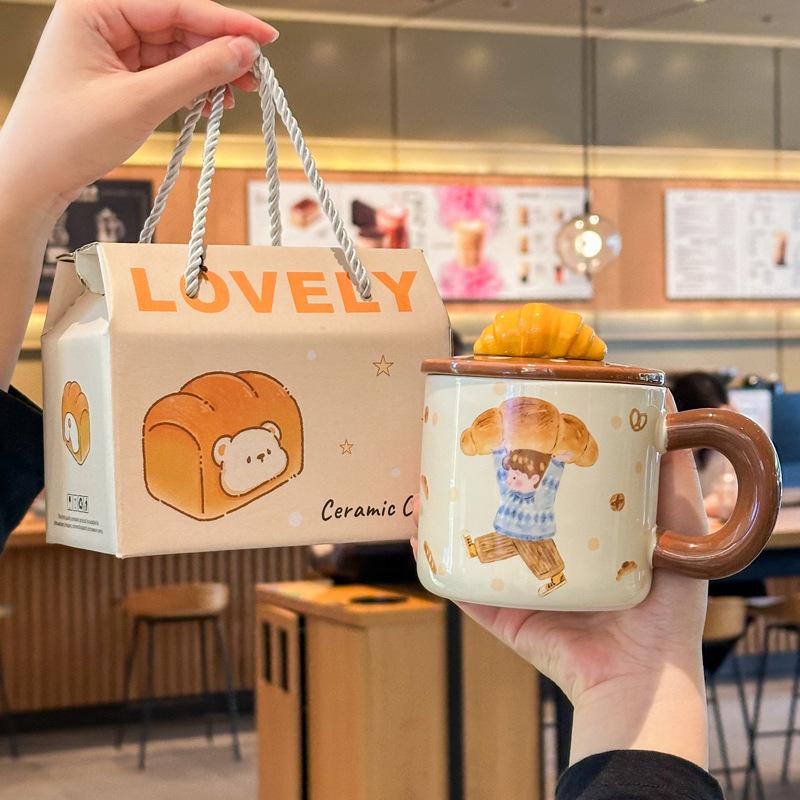 Милая кружка для торта фуфу с молоком, ретро керамическая чашка с крышкой, подарок на день рождения для девушки, сувенир для подруги