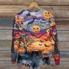 Ladies Fashion Casual Long Sleeve Halloween Printed Round Neck Hoodie Top