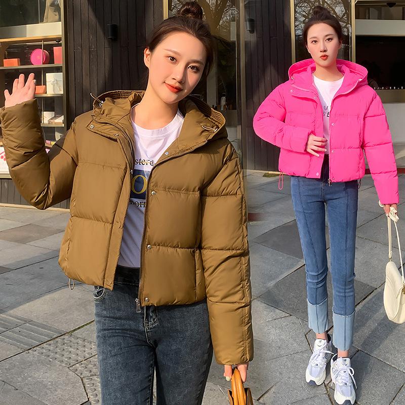 Simple hooded short down cotton-padded jacket small casual bread jacket small cotton-padded jacket