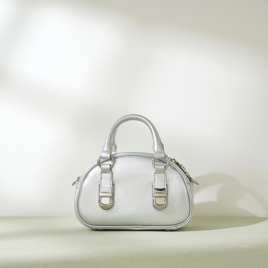 Кожаная сумка-пароварка с высококлассной сумкой для боулинга с замком и ретро мини-сумкой через плечо на одном плече