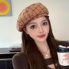 British Retro Plaid Beret New Casual Painter Hat Women'S Simple Woolen Bud Hat Tide