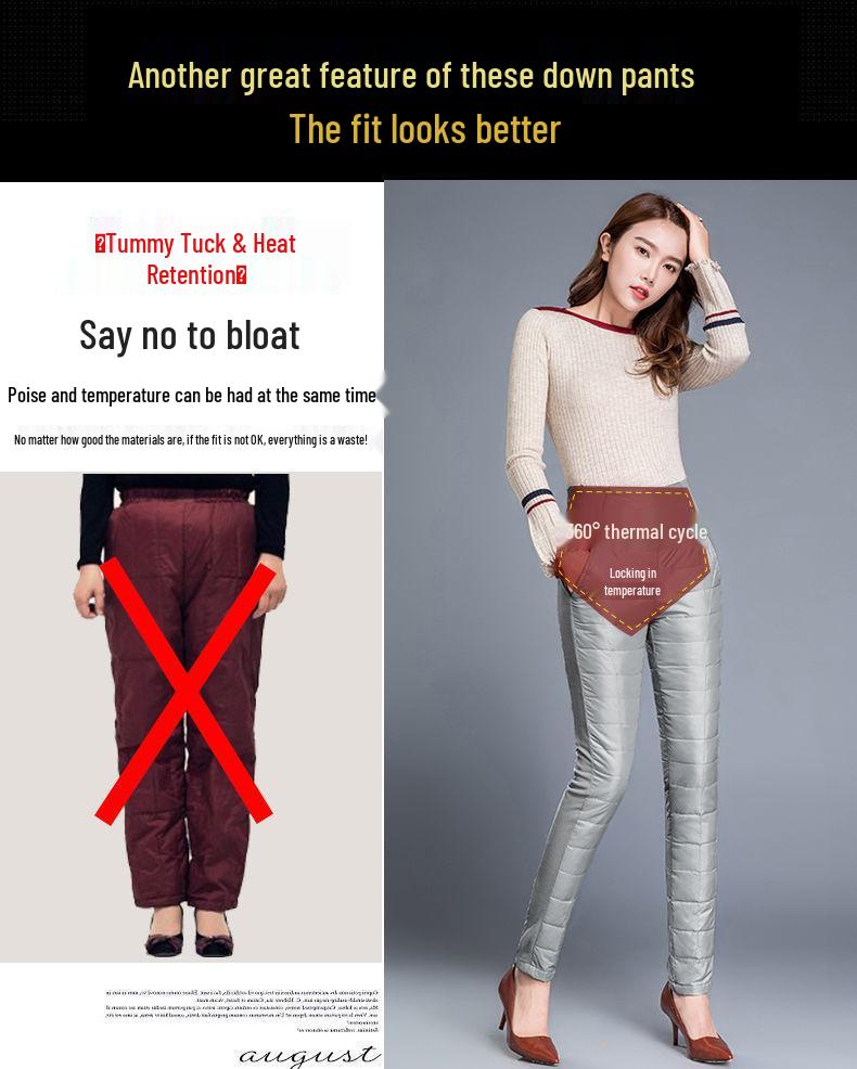 Женские утепленные пуховые брюки с высокой посадкой - Приталенный крой, Большой размер, На флисовой подкладке, Теплая зимняя одежда для женщин среднего и пожилого возраста