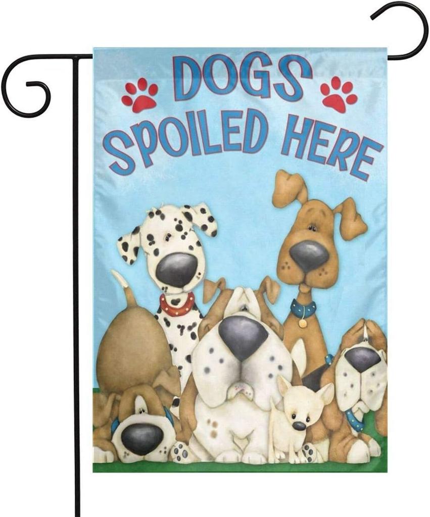 Outdoor Cute Dogs Garden ag, Double-Sided Print Welcome Spoiled Dog Yard ag, Weather Resistant Home Decorative ag Prim VVL