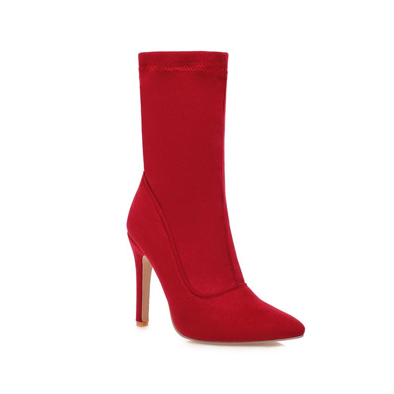 Узкие гольфы, сапоги, эластичные, флок, синие, красные, черные, на высоком каблуке, туфли для вечеринок, женские, большого размера, модные, осенние, ботильоны, женские