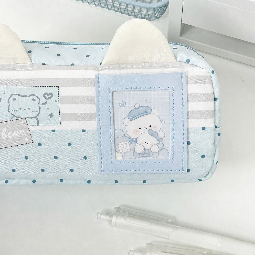 Cat Ear Design Pen Bag Multi-Layer Pencil Pouch Large Capacity Stationery Bag  Gift