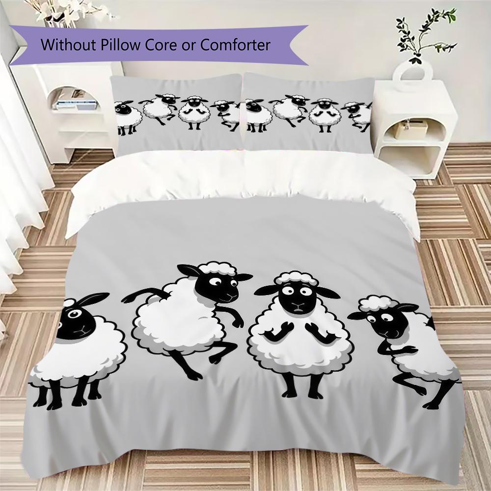 Line Art Sheep Pattern Bedding uilt Set uilt Cover Pillowcase Home Decoration Birthday Gift (1 * duvet cover + 2 * pillowcase without core)