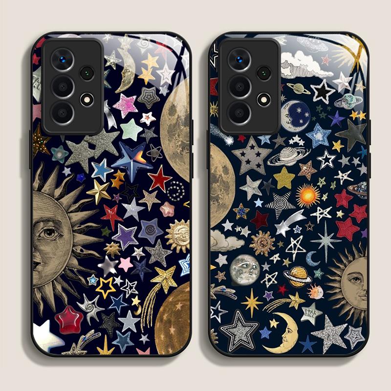 Закаленное Стекло Чехол для Телефона для Samsung Galaxy S25 Ultra S24 S23 Plus S22 S21 S20 FE A56 Роскошный Ретро Стиль Звезды Планета Y2K Чехол