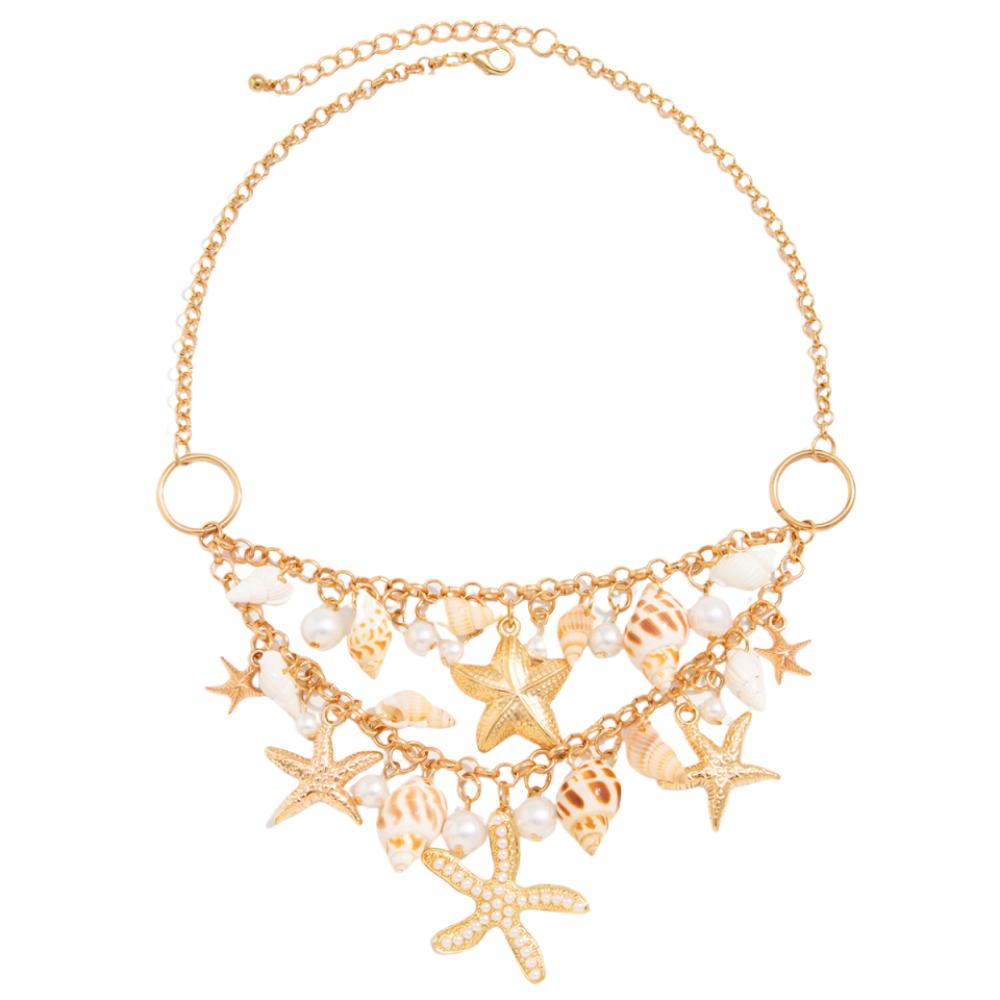 Bohemian Shell Starfish Waist Chain Imitation Pearl Bikini Body Chain  Dress Accessories