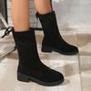 fashion Fashion Med Heels Black Ankle Boots for Women 2024 Autumn Casual Lace Up Short Boots Woman Comfort Non Slip Platform Botas Mujer
