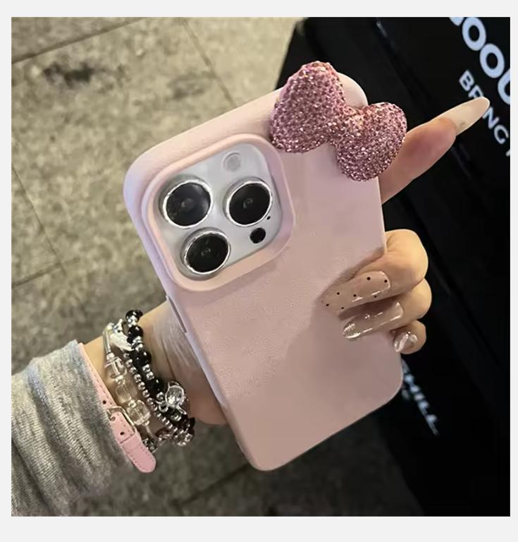 2025 Luxury Rhinestone Bow Litchi Pattern Leather Shockproof Phone Case For iPhone 16 15 14 13 12 11 Pro Max X XS XR 7 Plus Soft Case