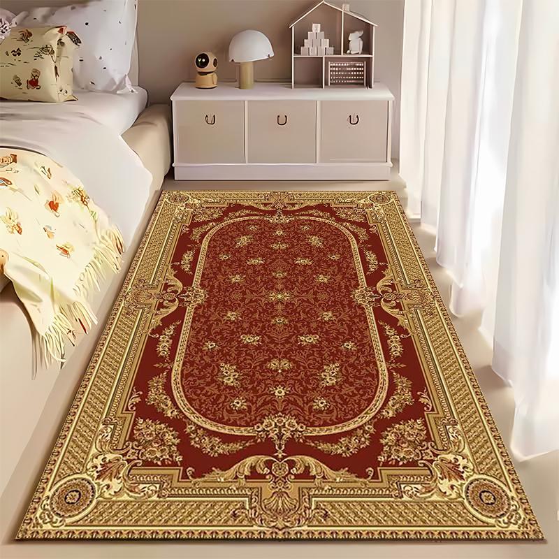 Elegant Red and Gold Baroque Style Rug Non-slip rug suitable for living room and bedroom sofas