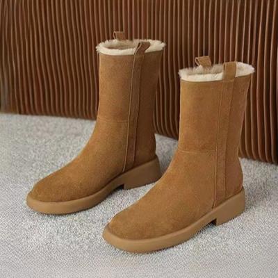 Женские замшевые ботильоны для снега, удобные плюшевые теплые хлопковые туфли на среднем каблуке, брендовая зимняя мода 2025 года, трендовые нескользящие ботинки для ходьбы