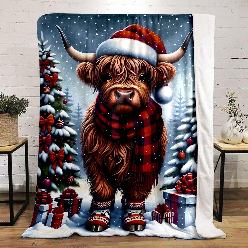 Christmas Highland Cow Blanket bedroom Blanket for Livingroom Couch lunch break Soft throw for Friend's festival Gift