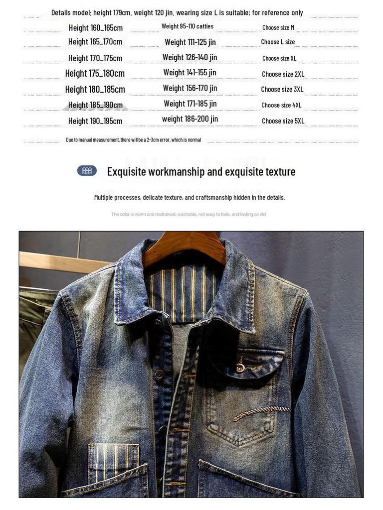 Мужская куртка ретро из темного денима: Трендовый европейский и американский уличный стиль