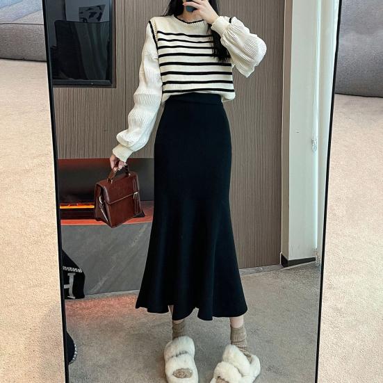 Юбка-рыбий хвост, эластичная юбка с высокой талией и запахом на бедрах, однотонная длинная трикотажная юбка для офиса и отдыха