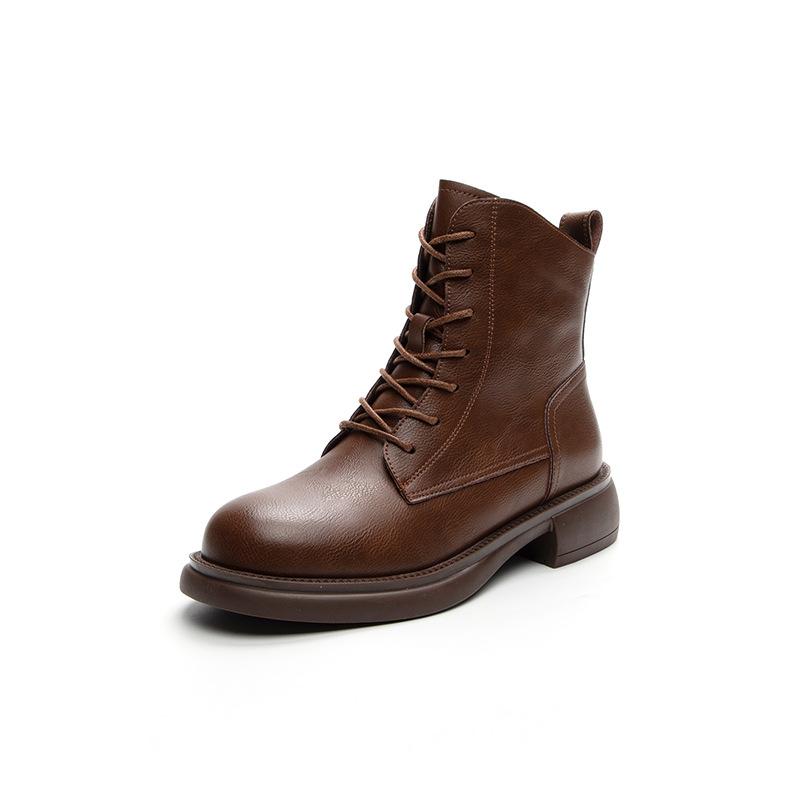 Женская ретро-британская обувь 2024 года, осень и зима, кожаные круглые, тонкие, мягкие, женские туфли, короткие ботинки