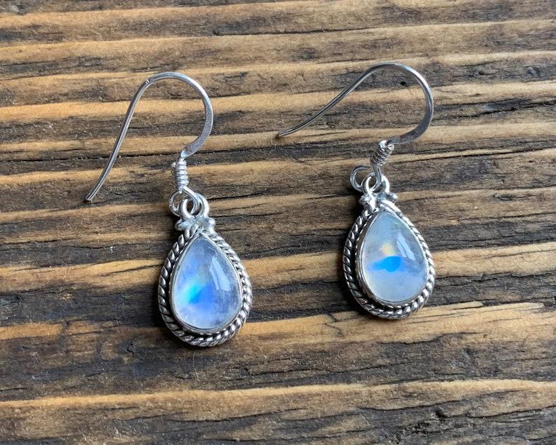 Solid 925 Sterling Silver Moonstone Gemstone Earrings Handmade Jewelry Boho Earrings