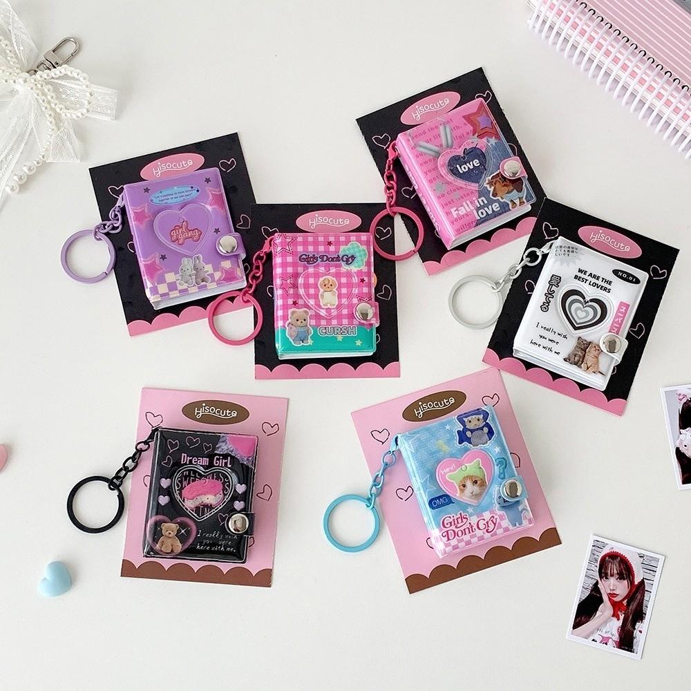 Keychain ID Photo Holder Snap Closure Idol Card Organizer Retro Card Storage Album