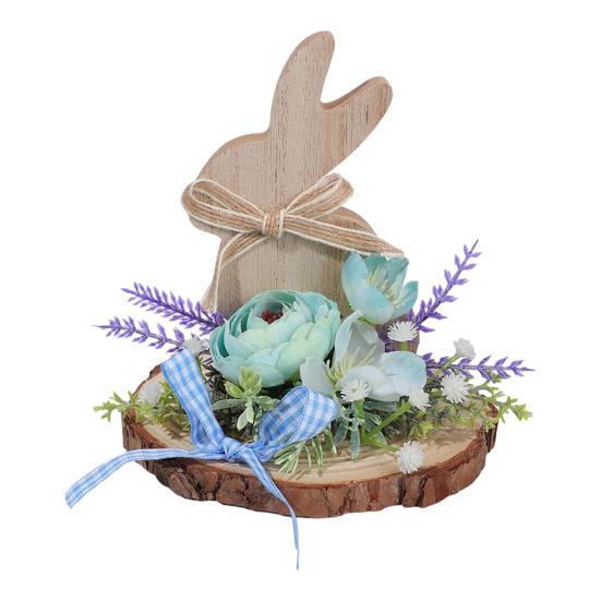 Wooden Easter Bunny Decoration Farmhouse Rustic Artificial Flower Colorful Egg Rabbit Table Sign Desktop Ornament