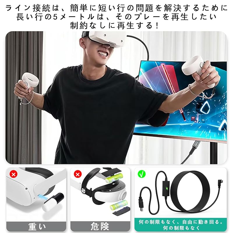 Hirameki 5M соединительный кабель Meta Quest3 Oculus Совместим с аксессуарами Quest1/2 USB-A 3.2 и Type C 5 Гбит/с высокоскоростной кабель для передачи данных Игровой ПК/Steam